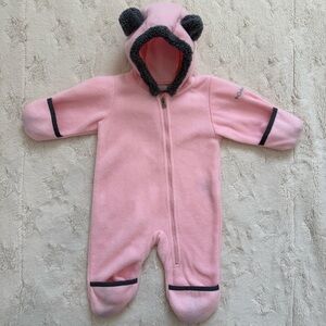 Columbia Baby Pink One Piece Fleece Bunting Suit with Bear Ears